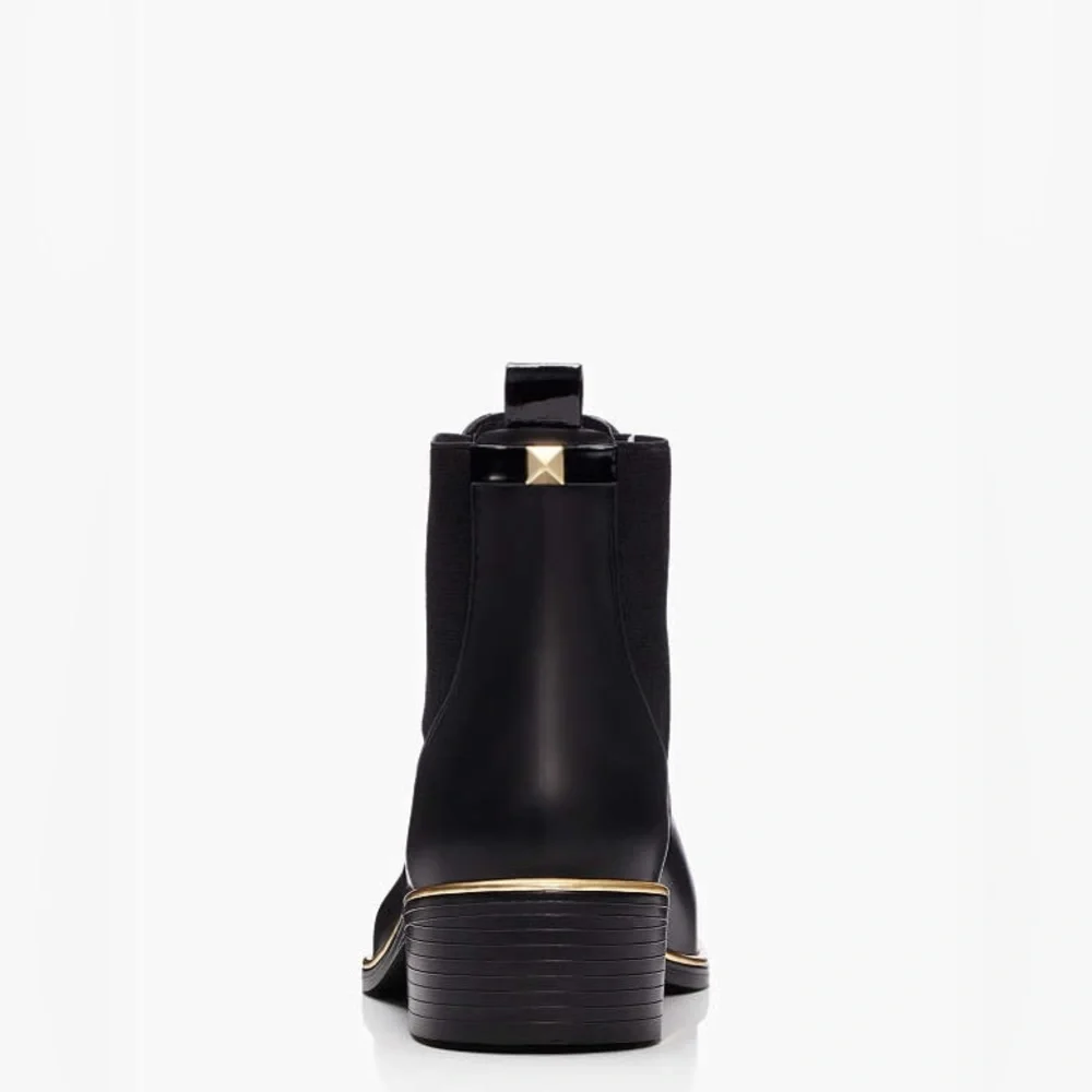 NEW Kate Spade New York Women's Black Gold Rubber Rain Bootie Size 7